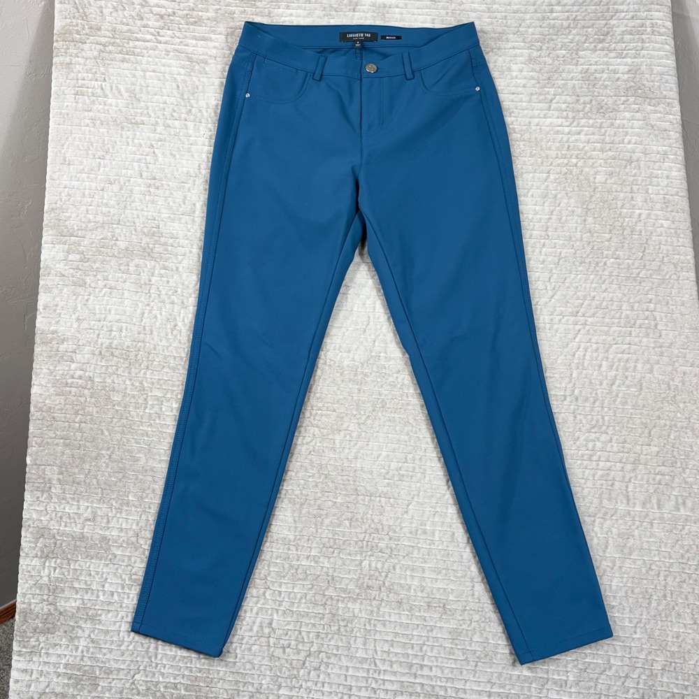 Lafayette 148 New York Mercer Slim Fit‎ Pants Teal Blue Stretch Size 4 Womens